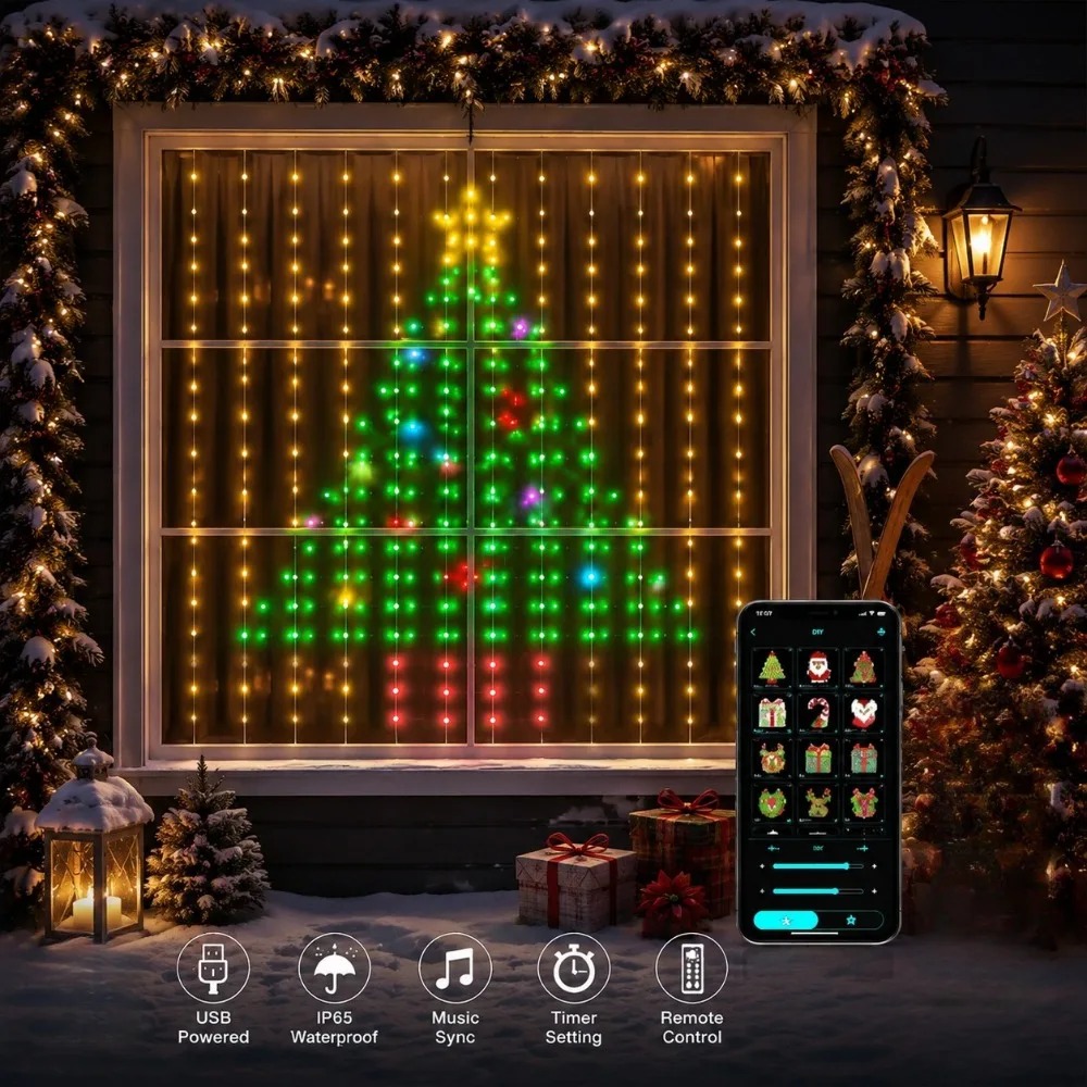 LED Pixel Curtain Lights Bluet - đánh giá và giá Lighting Christmas Decor