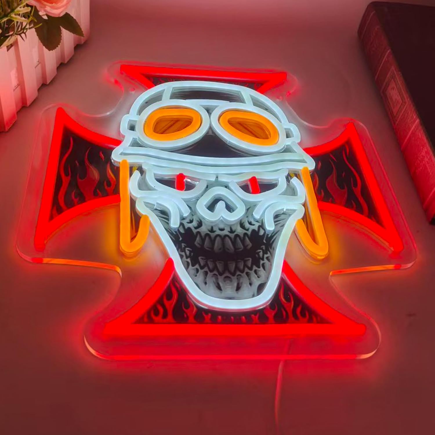 Biker Skull Cross LED Neon Sig - đánh giá và giá Lighting Christmas Decor