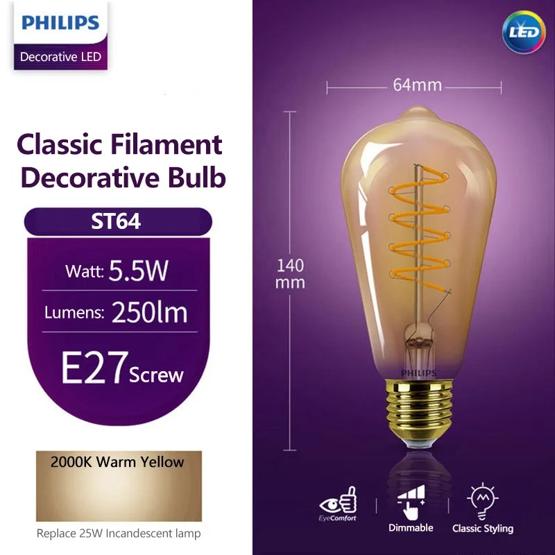Philips LED ST64 Classic Filam - đánh giá và giá Philips Bulb Led Classic
